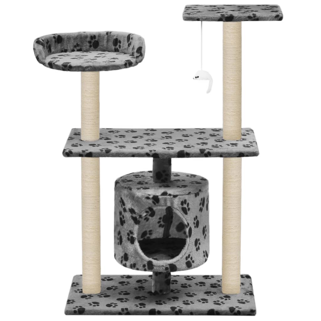 Szürke mancsmintás macskabútor szizál kaparófákkal 95 cm - Image 3