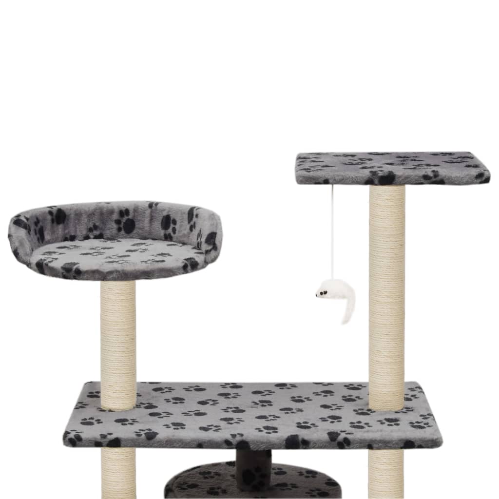 Szürke mancsmintás macskabútor szizál kaparófákkal 95 cm - Image 5