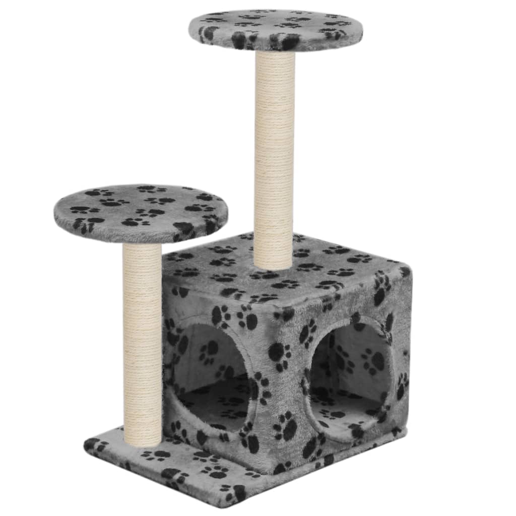 Szürke mancs mintás macskabútor szizál kaparófákkal 60 cm - Image 2
