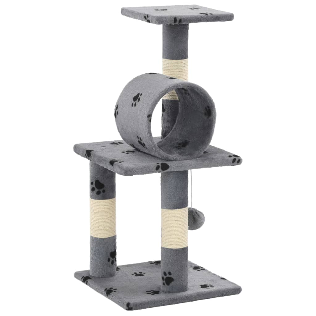 Szürke, mancsmintás macskabútor szizál kaparófákkal 65 cm - Image 2