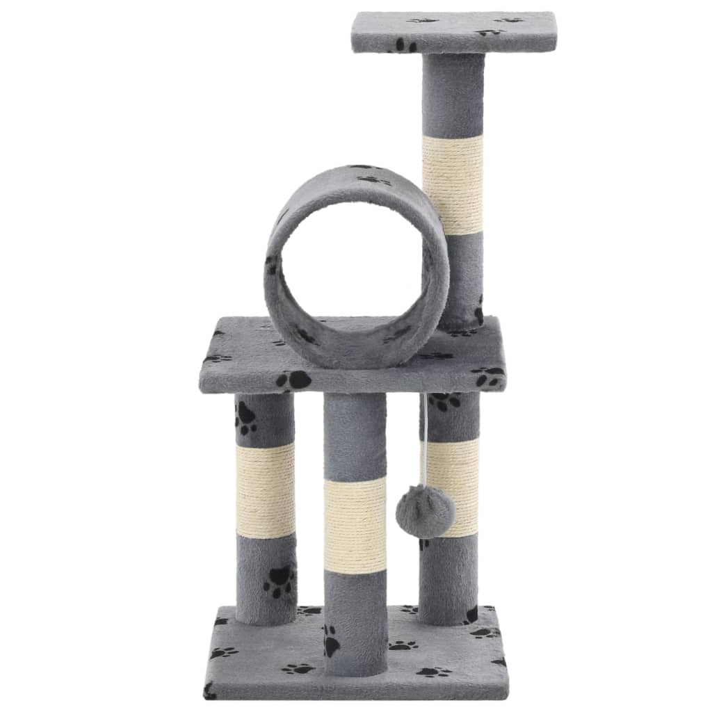 Szürke, mancsmintás macskabútor szizál kaparófákkal 65 cm - Image 3