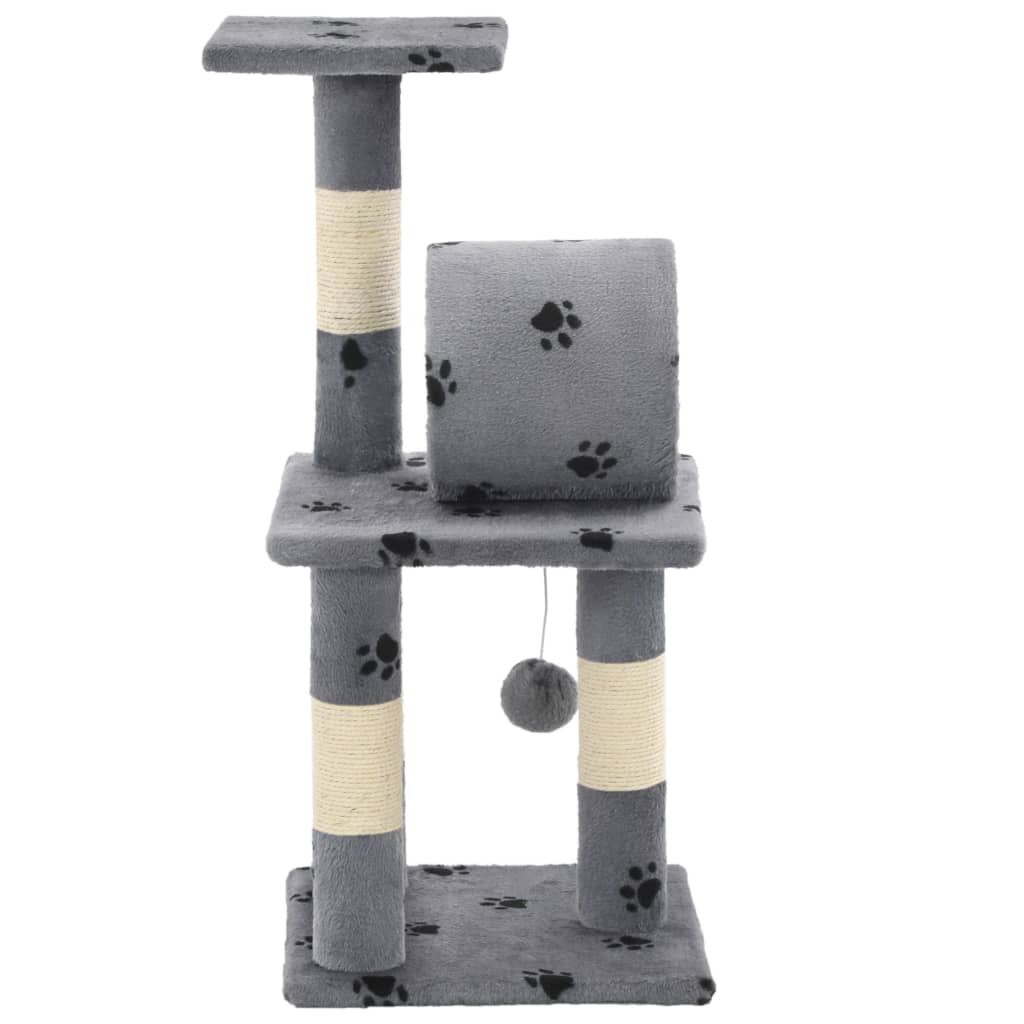 Szürke, mancsmintás macskabútor szizál kaparófákkal 65 cm - Image 4
