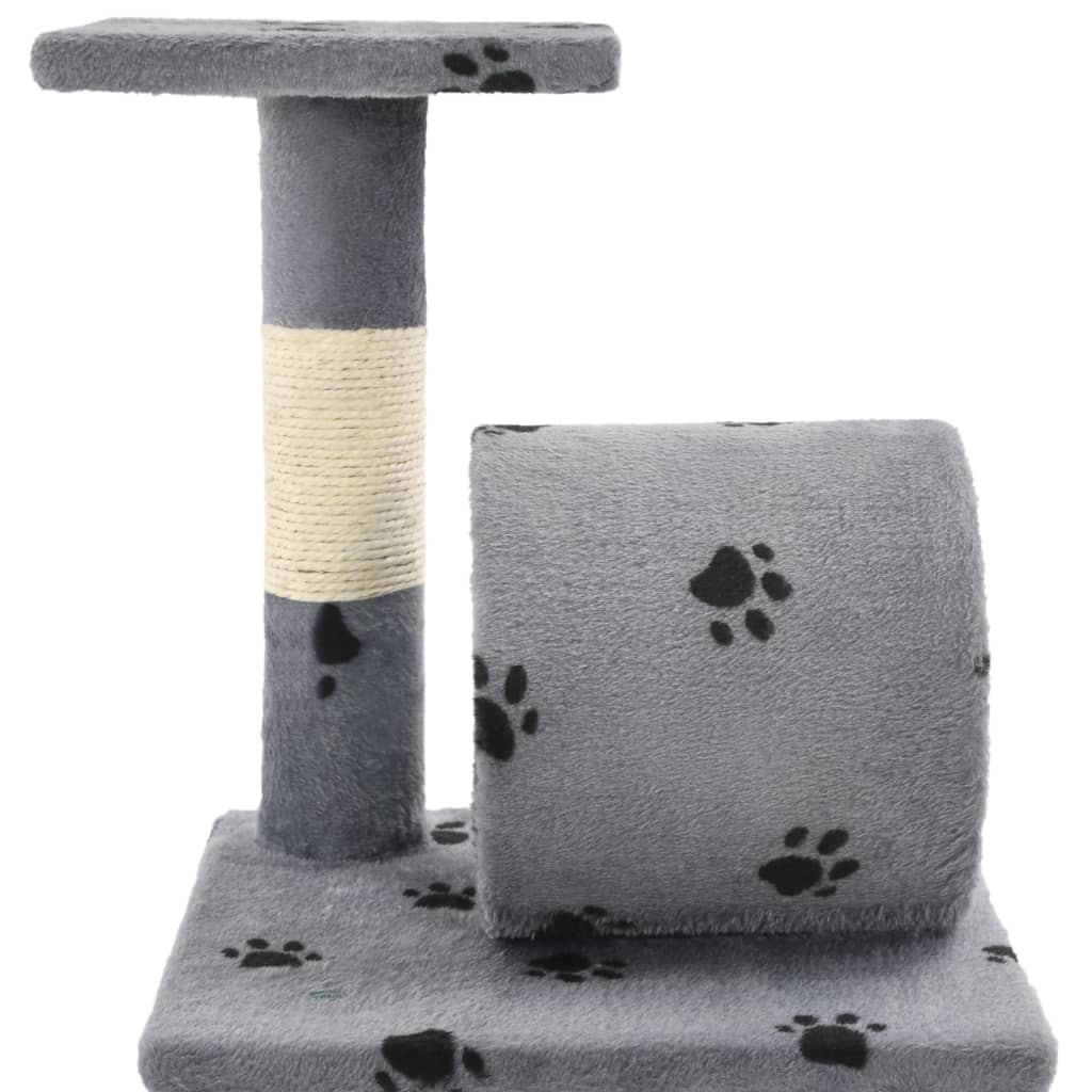 Szürke, mancsmintás macskabútor szizál kaparófákkal 65 cm - Image 5