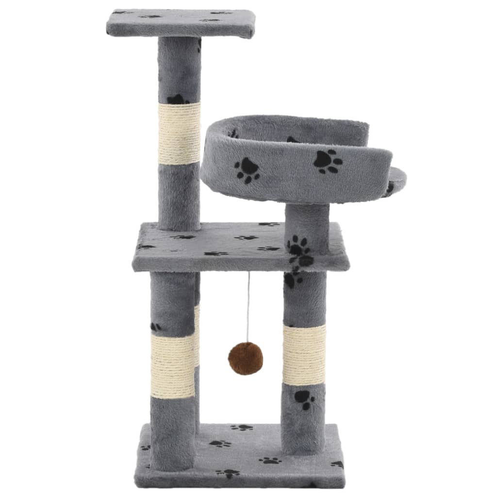 Szürke, mancsmintás macskabútor szizál kaparófákkal 65 cm - Image 2