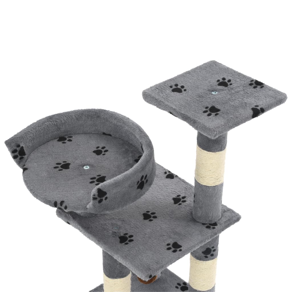 Szürke, mancsmintás macskabútor szizál kaparófákkal 65 cm - Image 3