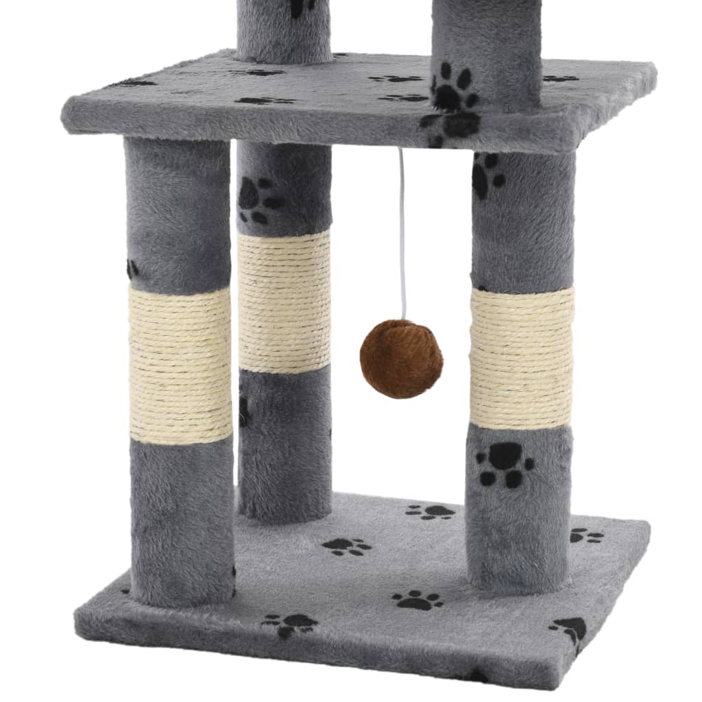 Szürke, mancsmintás macskabútor szizál kaparófákkal 65 cm - Image 4
