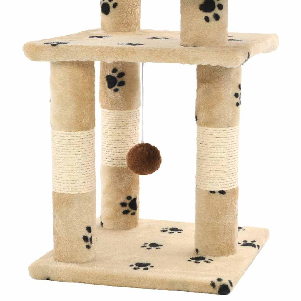 Bézs, mancsmintás macskabútor szizál kaparófákkal 65 cm - Image 4