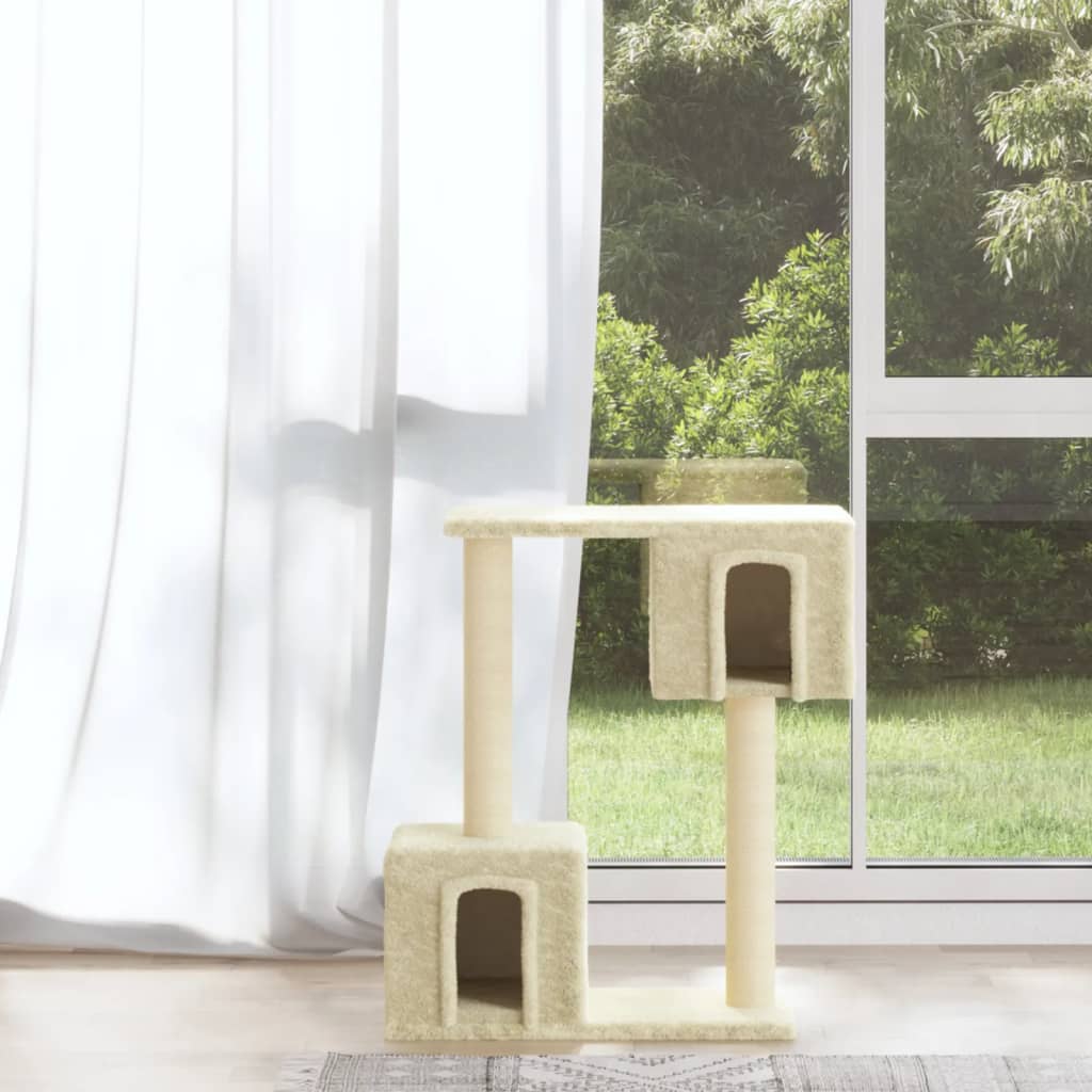 Krémszínű macskabútor szizál kaparófákkal 60 cm