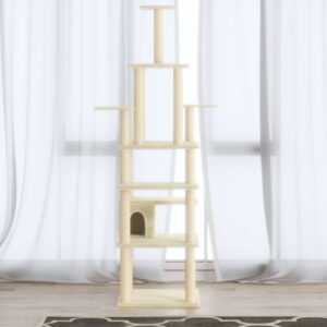 Krémszínű macskabútor szizál kaparófákkal 183 cm
