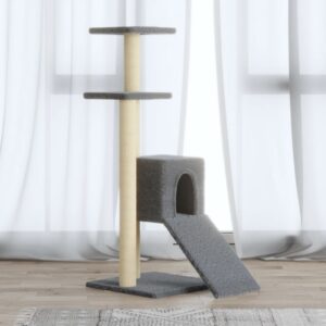 Világosszürke macskabútor szizál kaparófákkal 92 cm