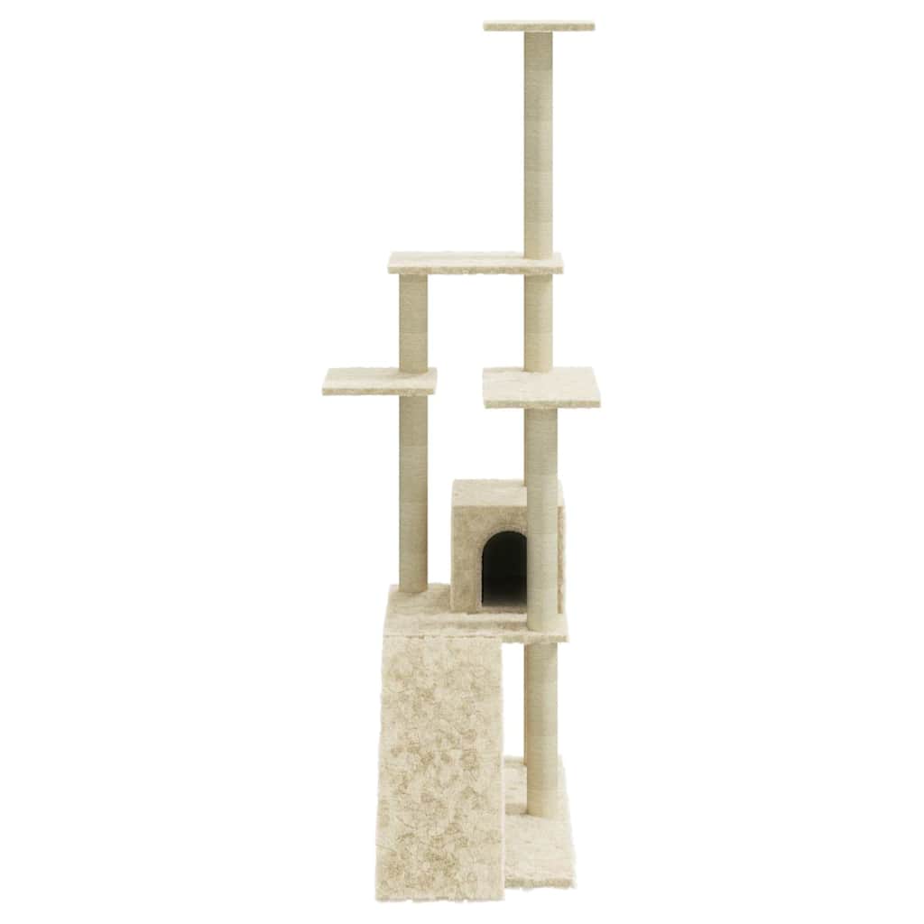 Krémszínű macskabútor szizál kaparófákkal 155 cm - Image 4