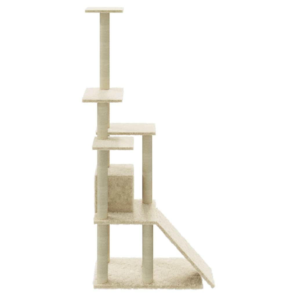 Krémszínű macskabútor szizál kaparófákkal 155 cm - Image 5