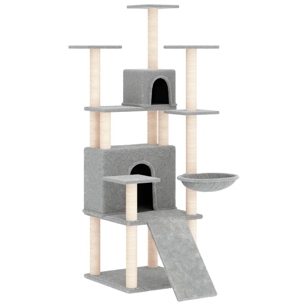Világosszürke macskabútor szizál kaparófákkal 154 cm - Image 2