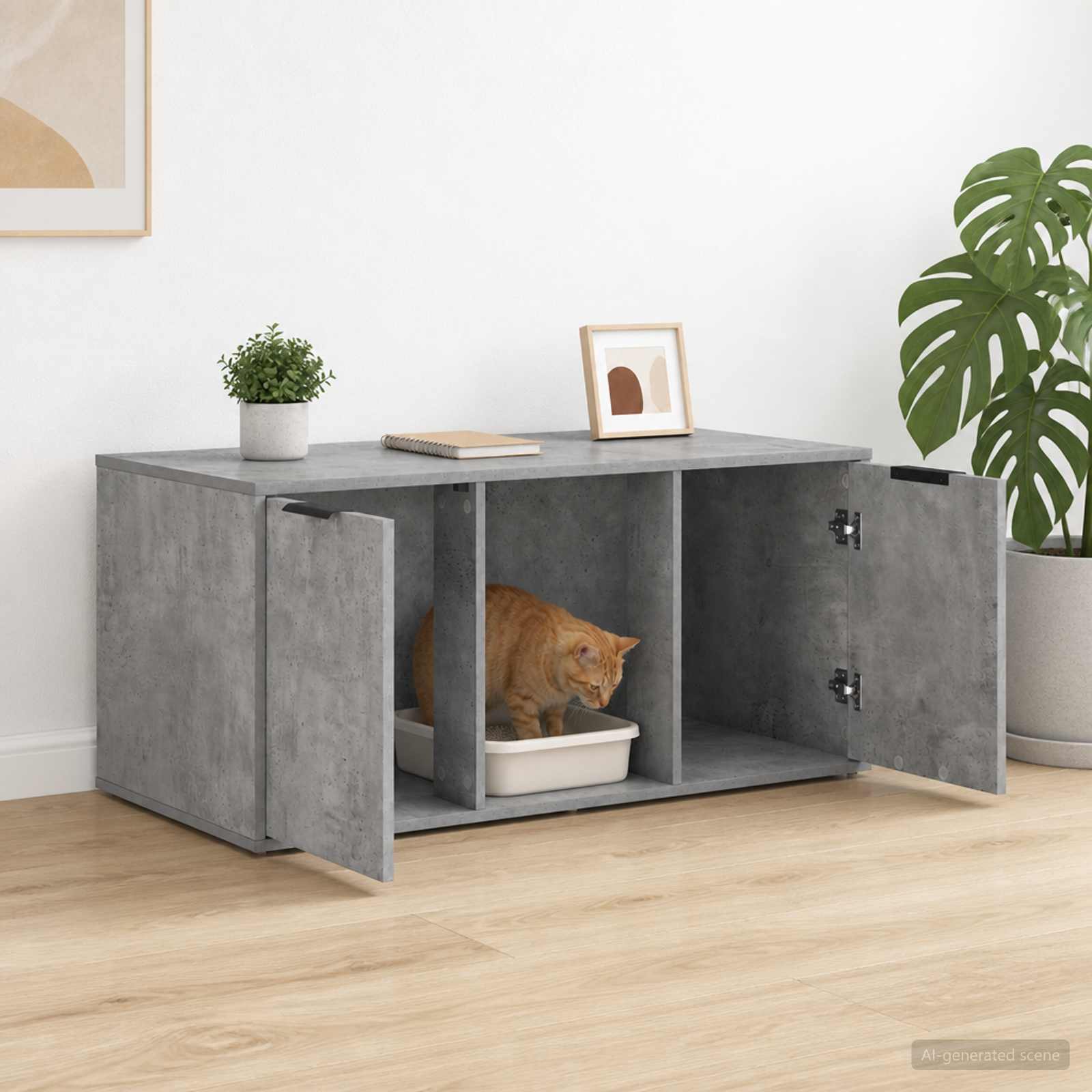 Macska ketrec bútor Betonszürke 100 x 49 x 45 cm Szerelt Fa - Image 4