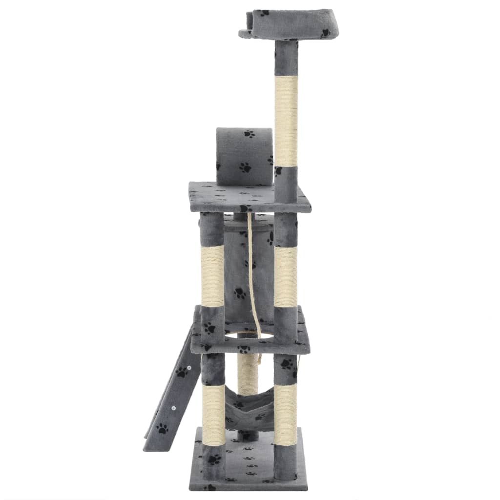 Szürke, mancsmintás macskabútor szizál kaparófákkal 140 cm - Image 5