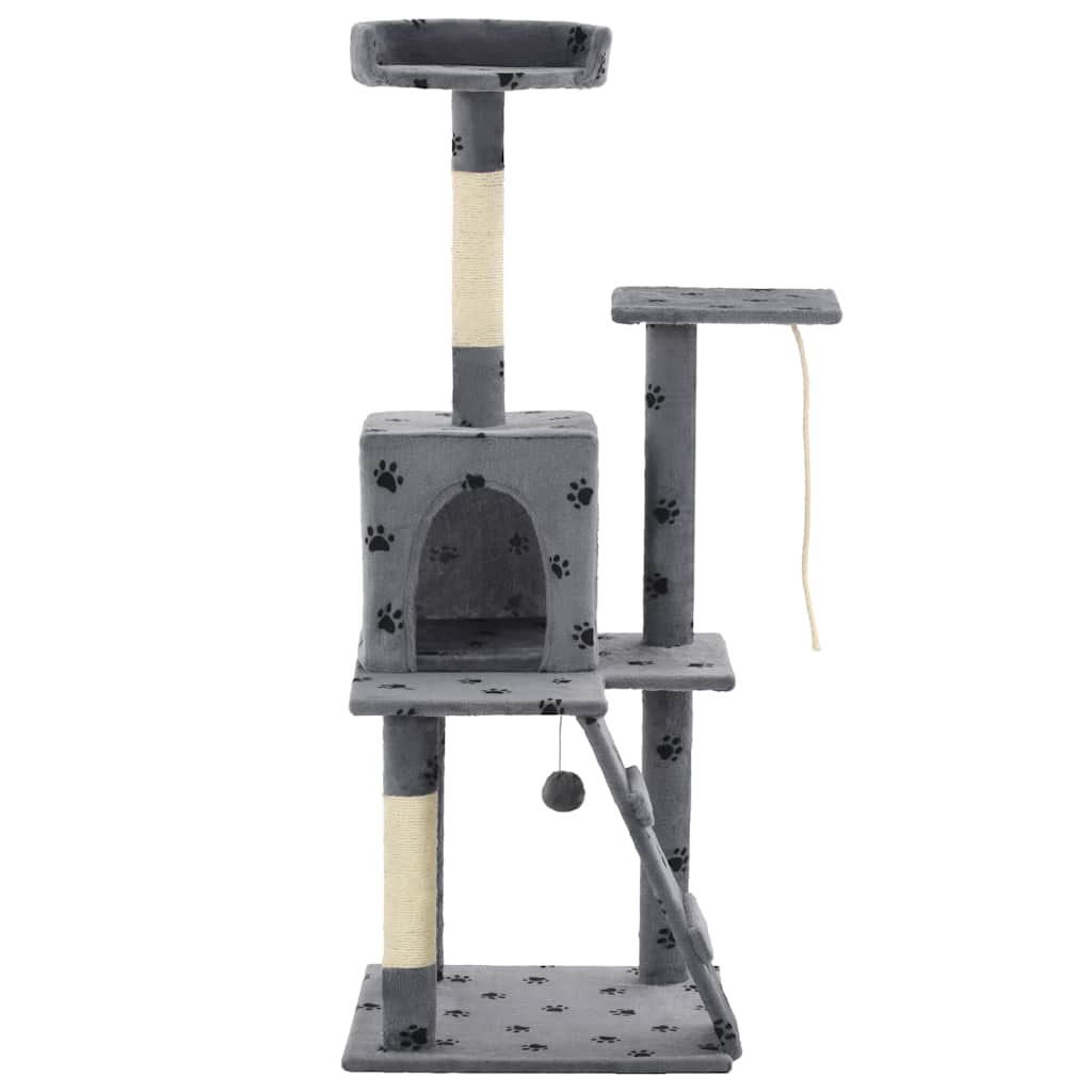 Szürke, mancsmintás macskabútor szizál kaparófákkal 120 cm - Image 2
