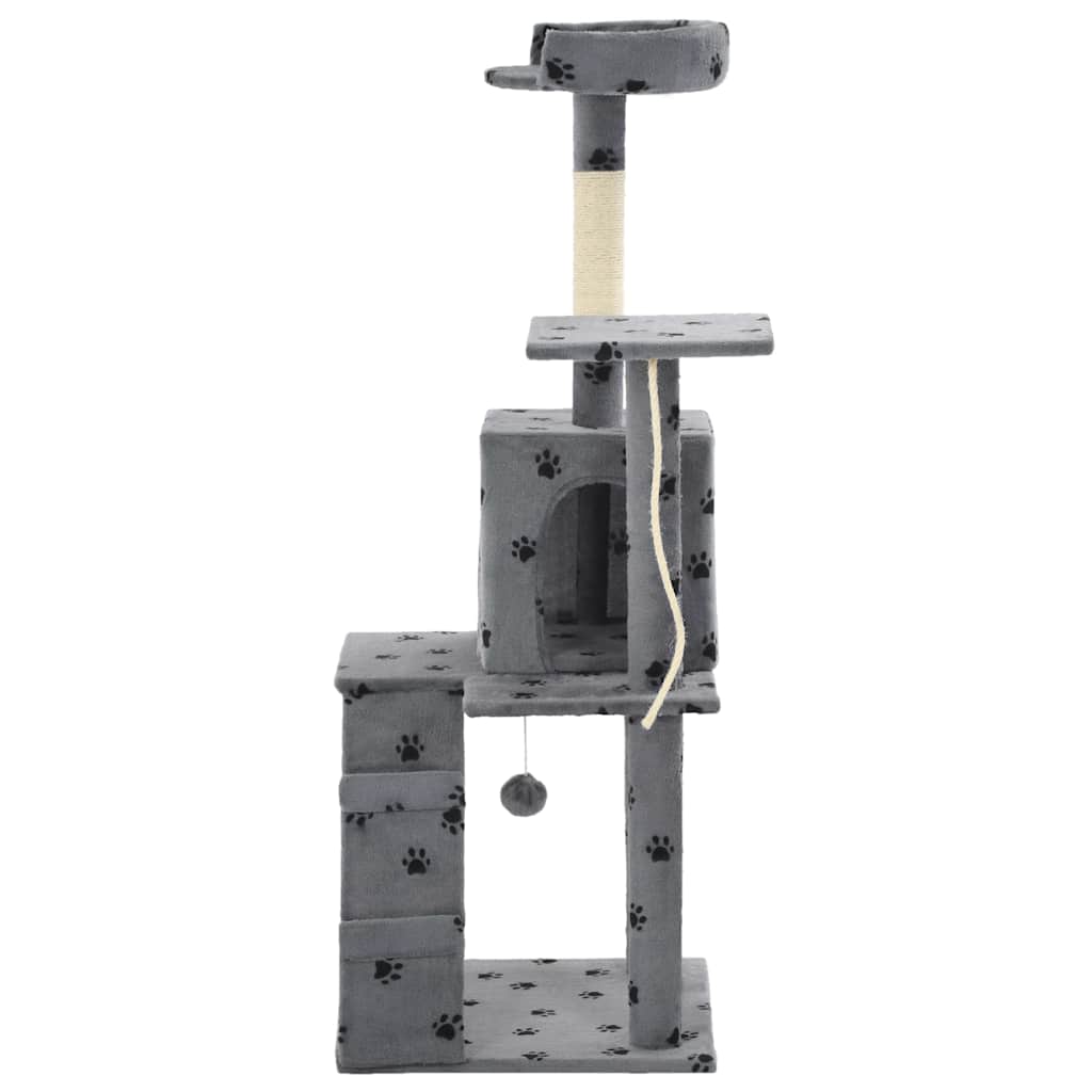 Szürke, mancsmintás macskabútor szizál kaparófákkal 120 cm - Image 4