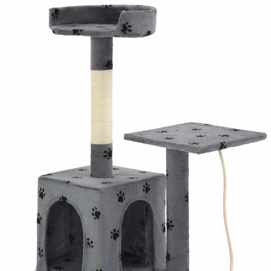 Szürke, mancsmintás macskabútor szizál kaparófákkal 120 cm - Image 5