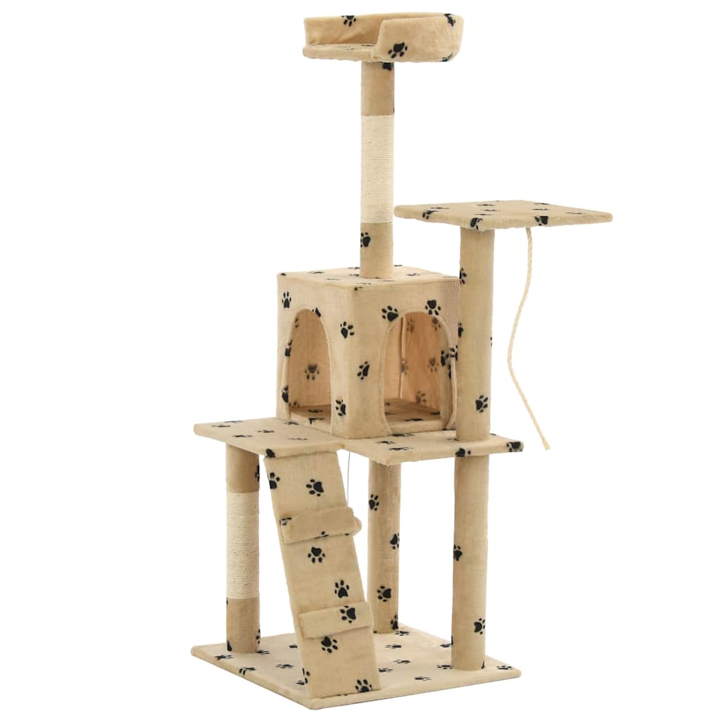 Bézs, mancsmintás macskabútor szizál kaparófákkal 120 cm - Image 4