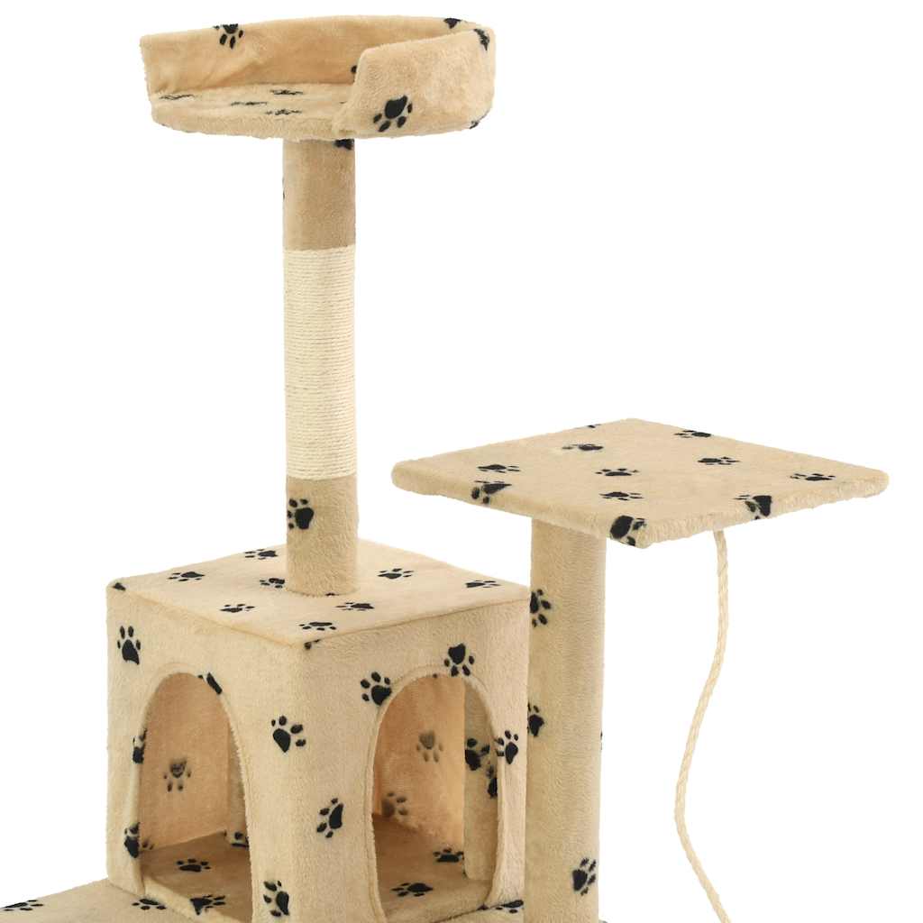 Bézs, mancsmintás macskabútor szizál kaparófákkal 120 cm - Image 5