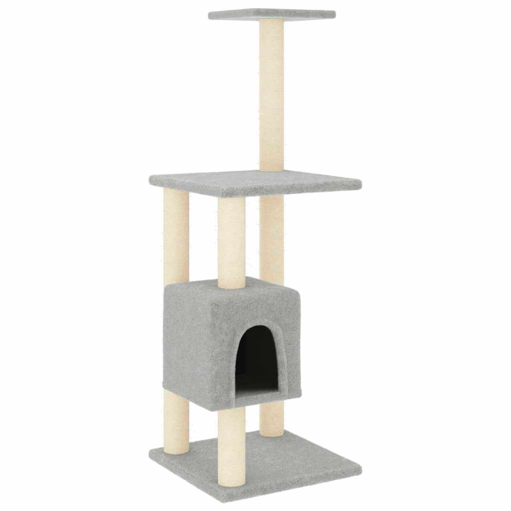 Világosszürke macskabútor szizál kaparófákkal 104 cm - Image 2