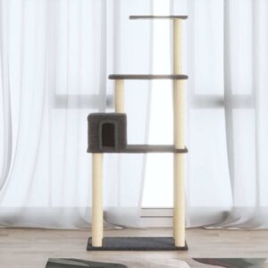 Sötétszürke macskabútor szizál kaparófákkal 147 cm