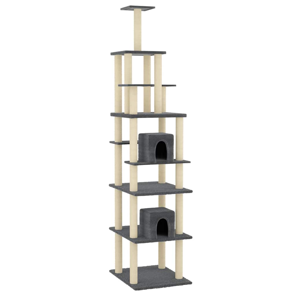 Sötétszürke macskabútor szizál kaparófákkal 216 cm - Image 2