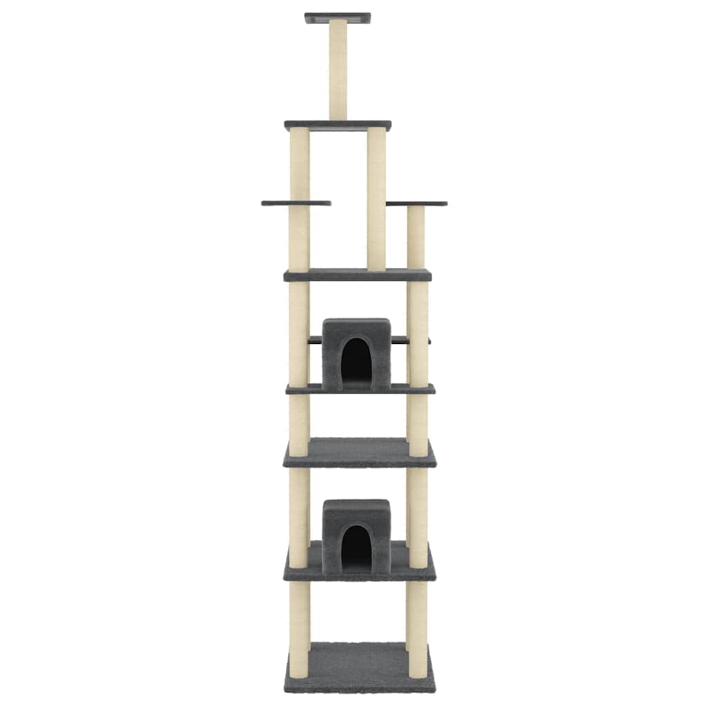 Sötétszürke macskabútor szizál kaparófákkal 216 cm - Image 3