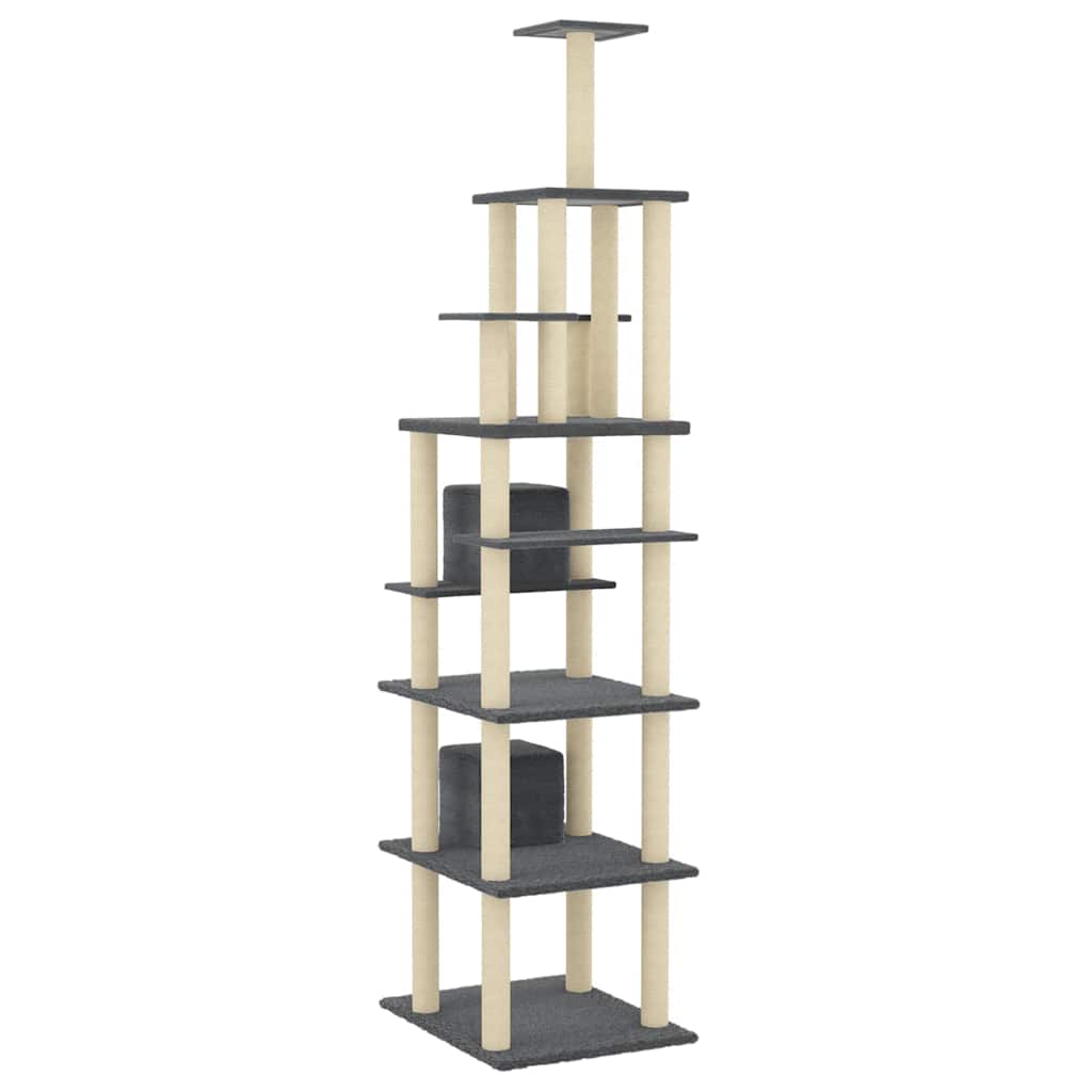 Sötétszürke macskabútor szizál kaparófákkal 216 cm - Image 4