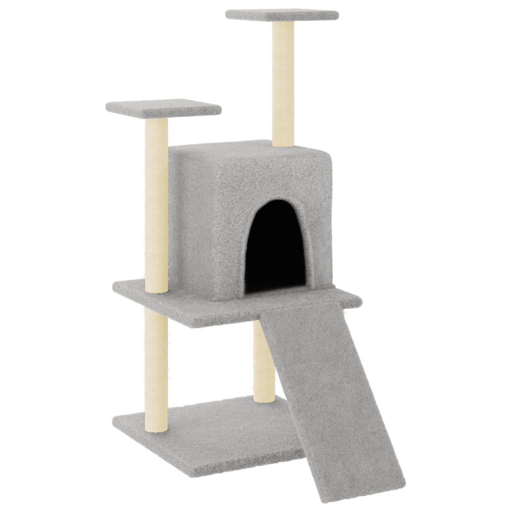Világosszürke macskabútor szizál kaparófákkal 110 cm - Image 2