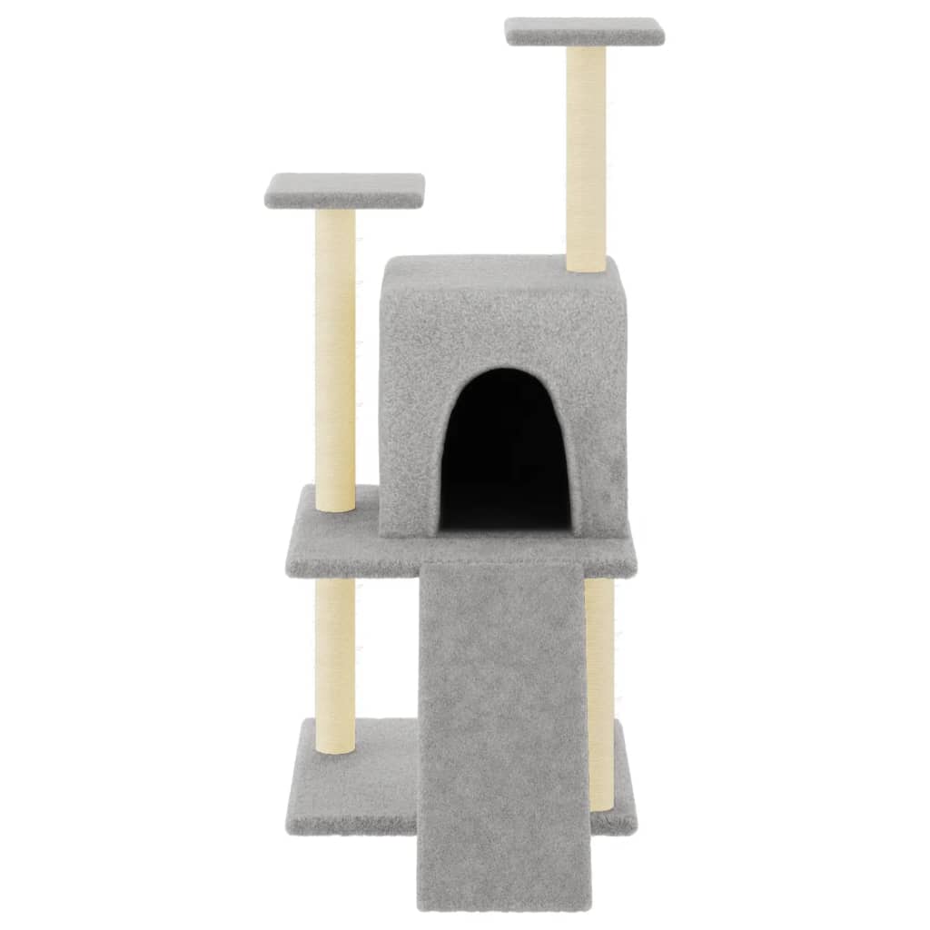 Világosszürke macskabútor szizál kaparófákkal 110 cm - Image 3
