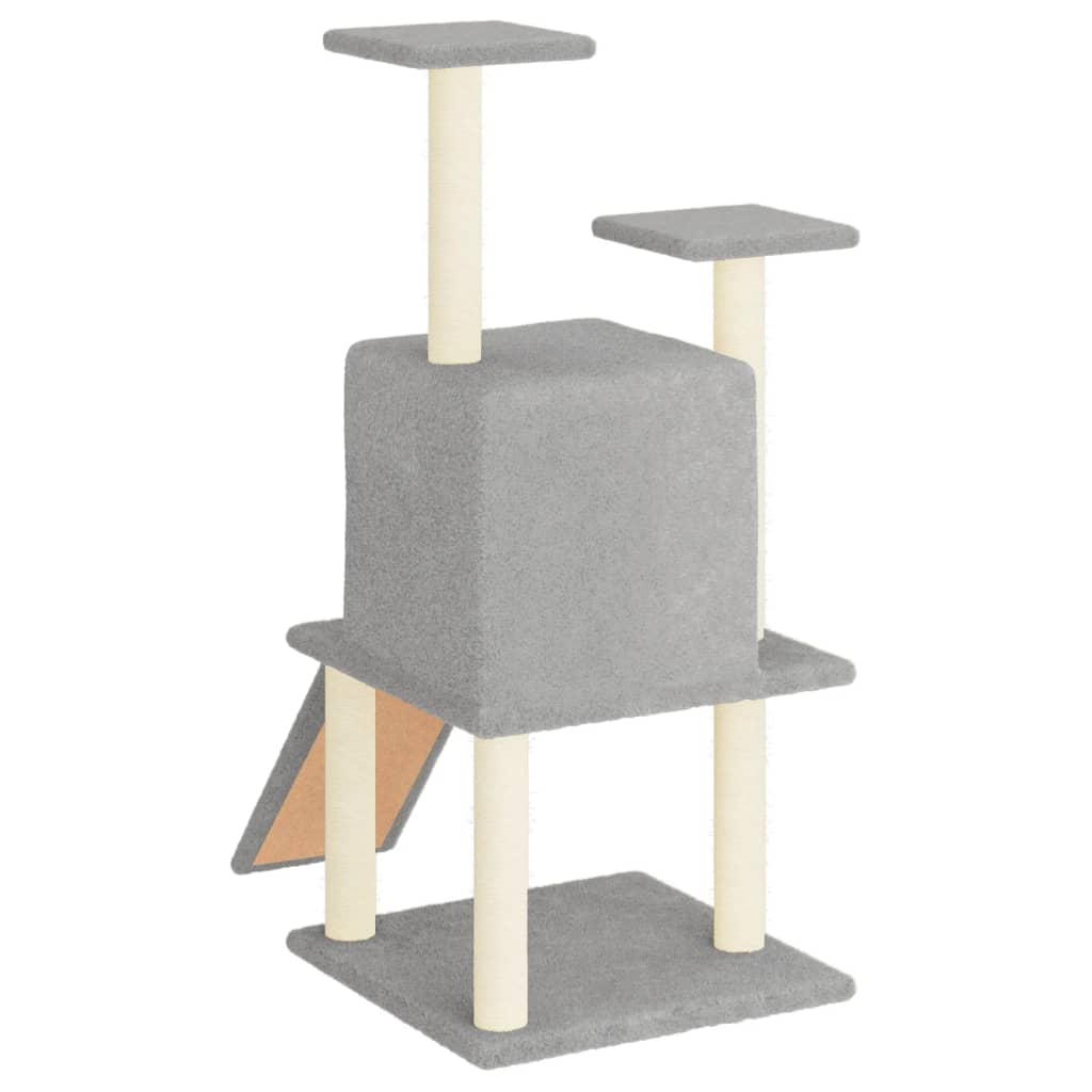 Világosszürke macskabútor szizál kaparófákkal 110 cm - Image 4