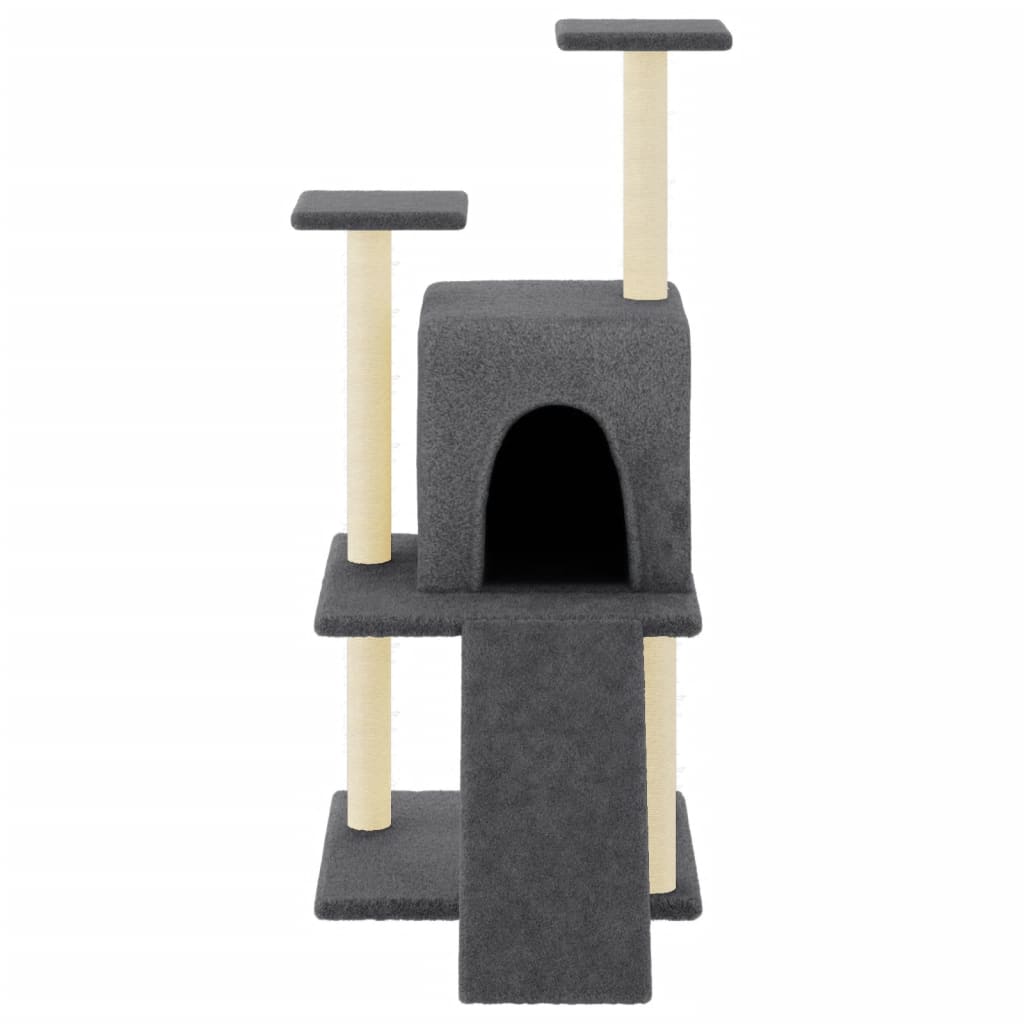 Sötétszürke macskabútor szizál kaparófákkal 110 cm - Image 3