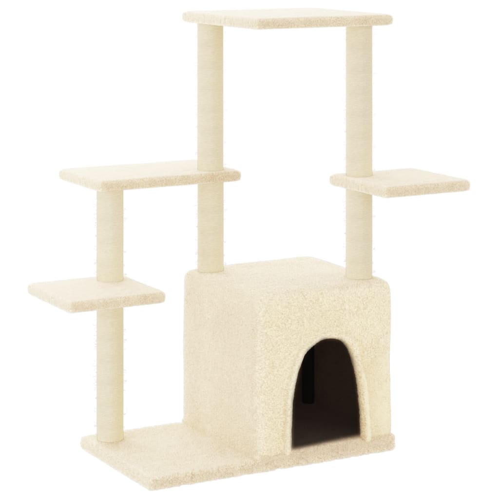 Krémszínű macskabútor szizál kaparófákkal 97,5 cm - Image 2