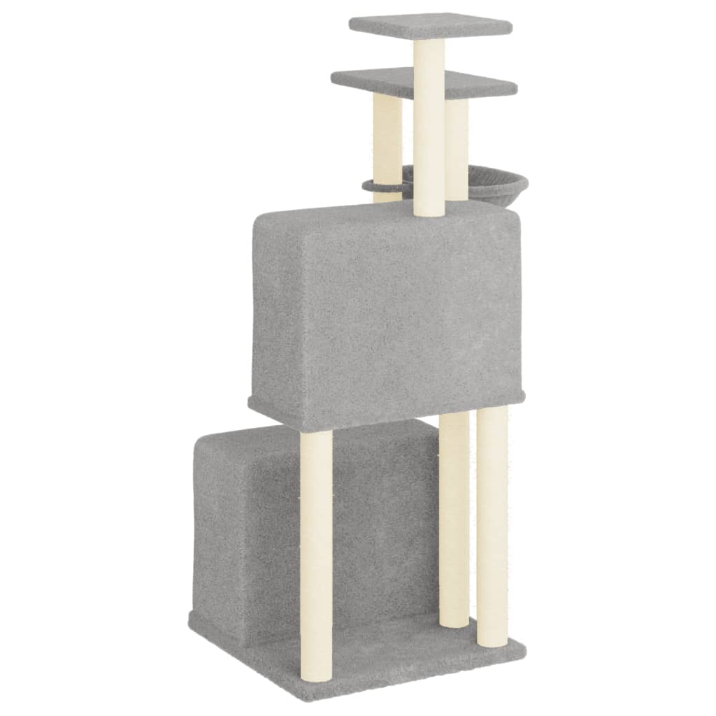 Világosszürke macskabútor szizál kaparófákkal 122 cm - Image 4