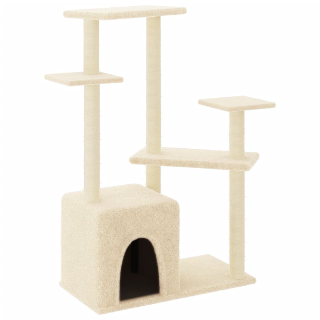 Krémszínű macskabútor szizál kaparófákkal 107,5 cm - Image 2