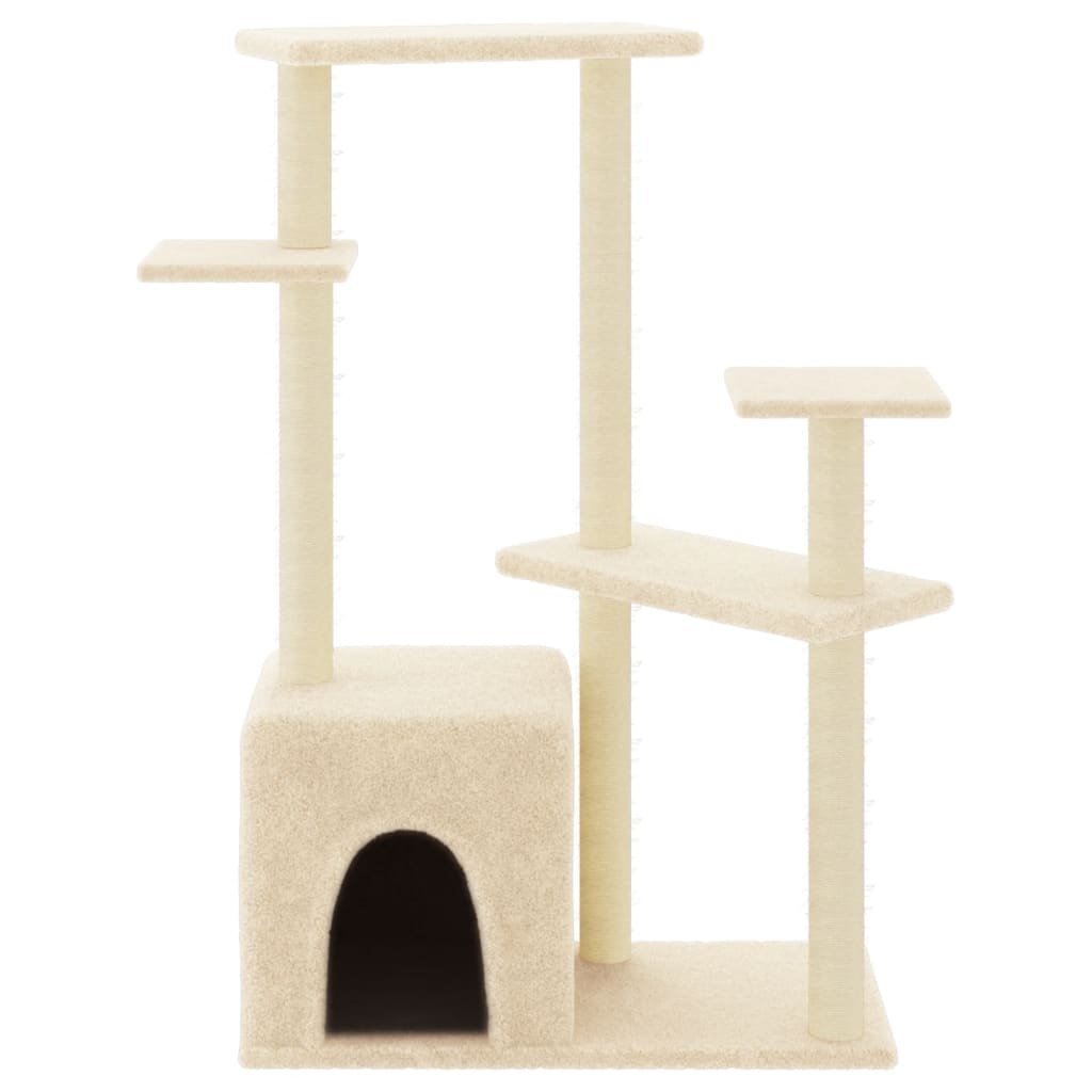 Krémszínű macskabútor szizál kaparófákkal 107,5 cm - Image 3