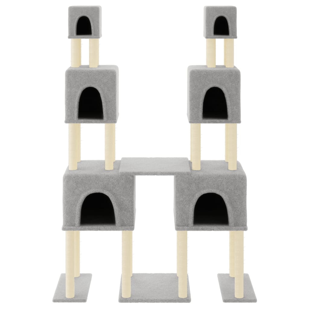 Világosszürke macskabútor szizál kaparófákkal 199 cm - Image 3