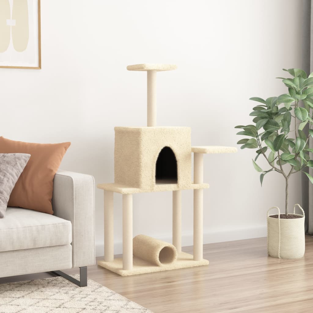 Krémszínű macskakaparófa szizál kaparófákkal 122 cm - Image 3