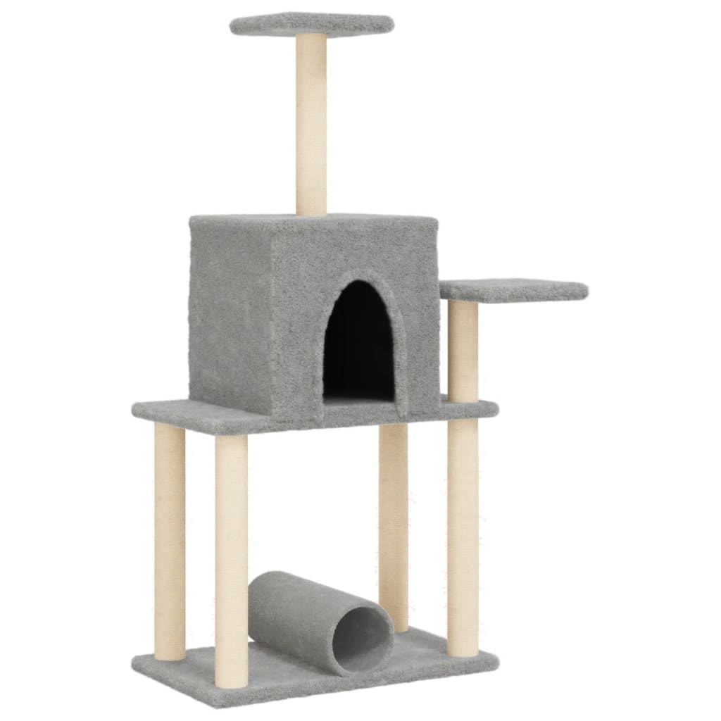 Világosszürke macskabútor szizál kaparófákkal 122 cm - Image 2