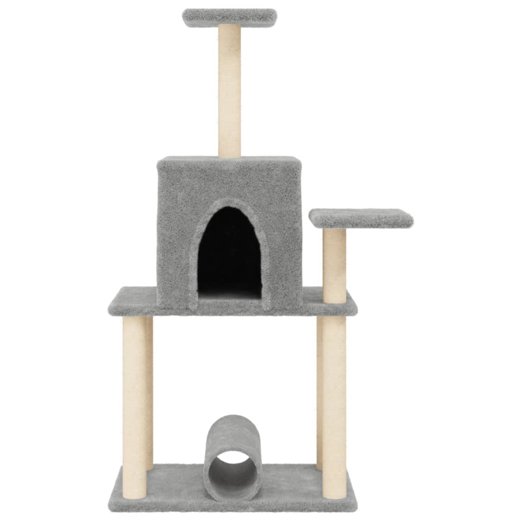 Világosszürke macskabútor szizál kaparófákkal 122 cm - Image 4