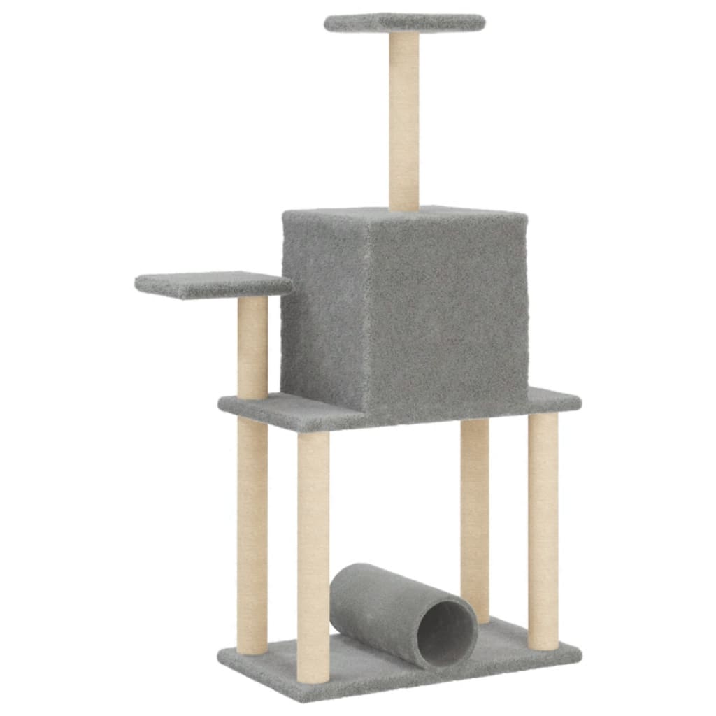 Világosszürke macskabútor szizál kaparófákkal 122 cm - Image 5
