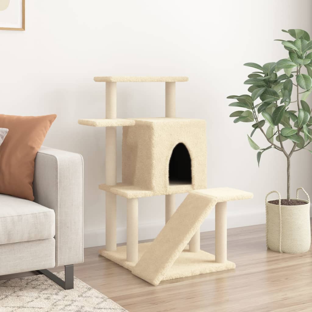 Krémszínű macskabútor szizál kaparófákkal 97 cm - Image 3