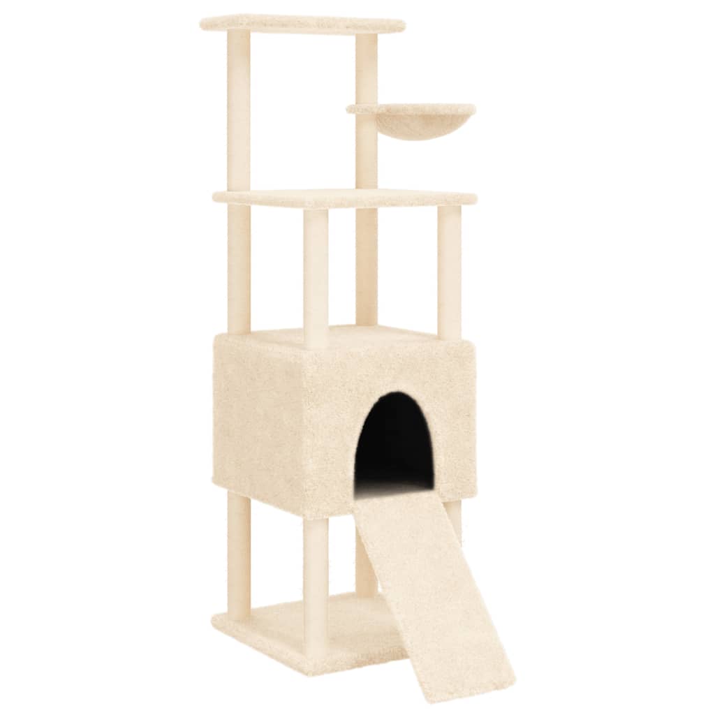 Krémszínű macskabútor szizál kaparófákkal 153 cm - Image 2