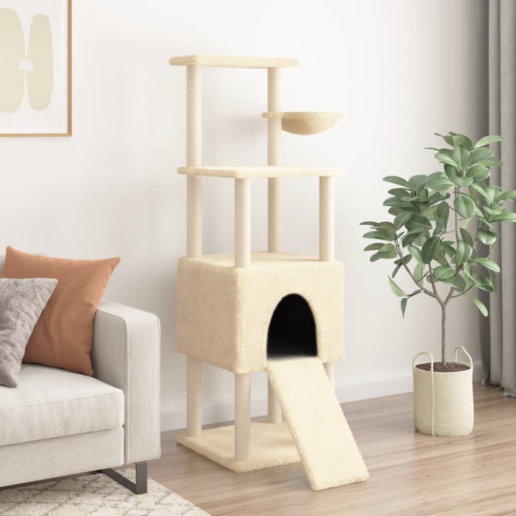 Krémszínű macskabútor szizál kaparófákkal 153 cm - Image 3