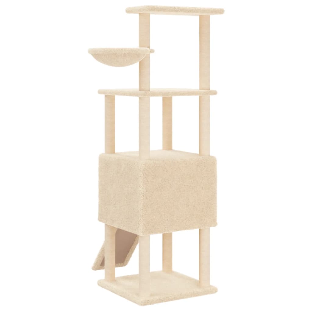 Krémszínű macskabútor szizál kaparófákkal 153 cm - Image 5