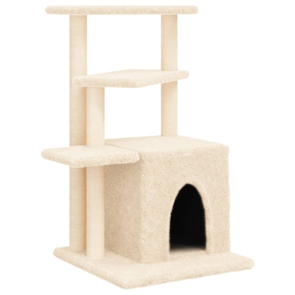 Krémszínű macskabútor szizál kaparófákkal 83,5 cm - Image 2