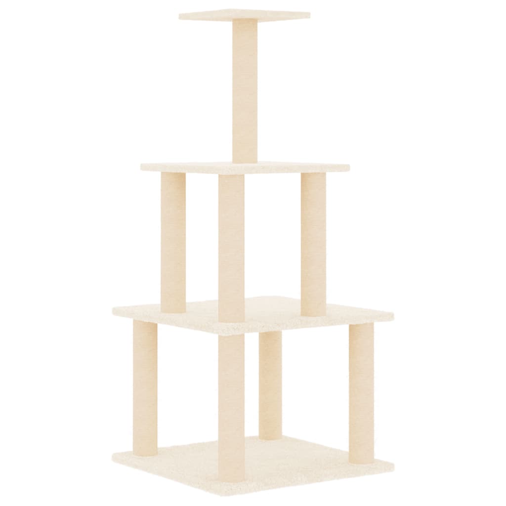 Krémszínű macskabútor szizál kaparófákkal 111 cm - Image 2