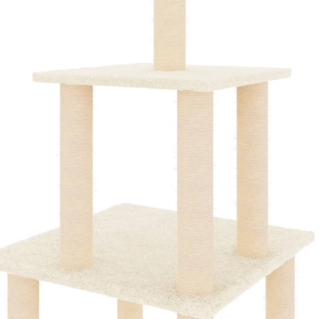 Krémszínű macskabútor szizál kaparófákkal 111 cm - Image 5