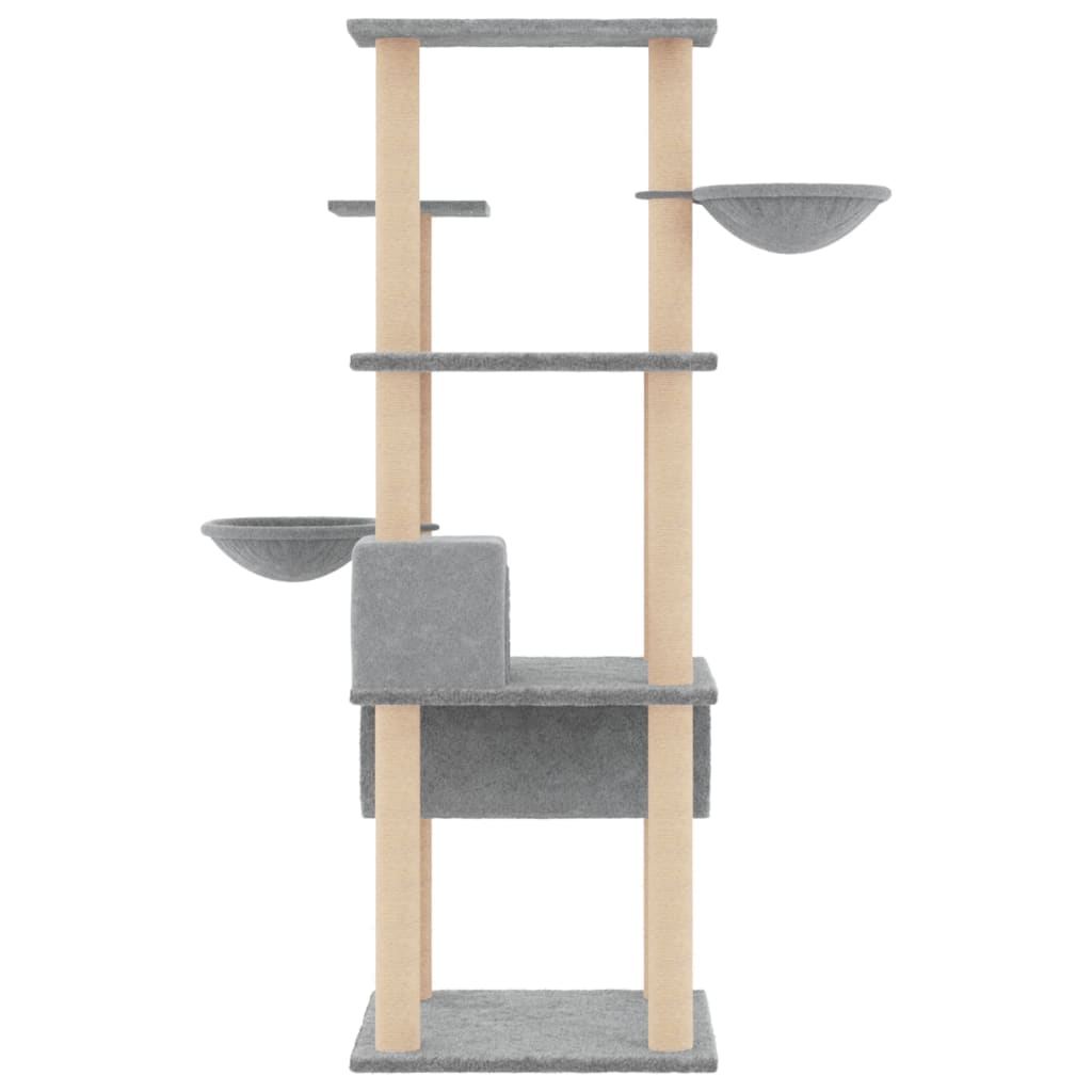 Világosszürke macskabútor szizál kaparófákkal 141 cm - Image 5